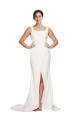 Marfim Bainha Decote Quadrado Comboio Varredela Crepe Esticado Longo Vestidos de Madrinha / Vestidos de Festa