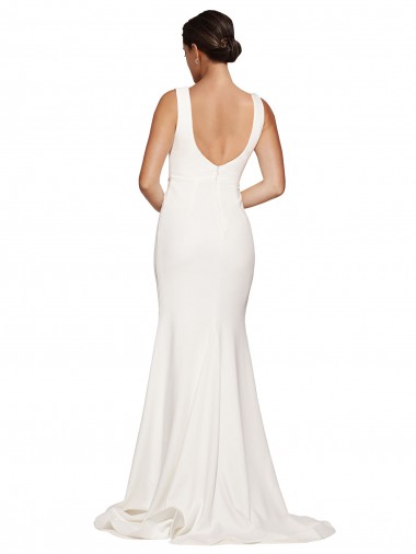 Marfim Bainha Decote Quadrado Comboio Varredela Crepe Esticado Longo Vestidos de Madrinha / Vestidos de Festa