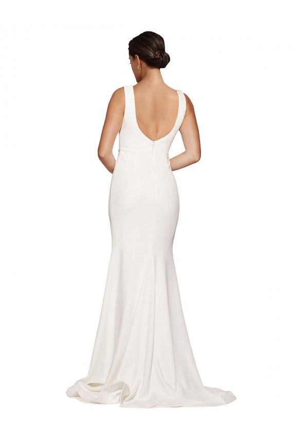 Marfim Bainha Decote Quadrado Comboio Varredela Crepe Esticado Longo Vestidos de Madrinha / Vestidos de Festa
