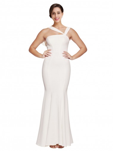 Marfim Bainha Decote Quadrado Crepe Esticado Longo Formais Vestidos de Madrinha / Vestidos de Festa