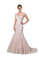 Marfim & Blush Sereia Decote V Comboio Capela Tule & Renda Longo Vestidos de Noiva