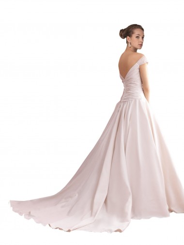 Marfim Cetim Linha A Costas em V Amor Longo Vestidos de Noiva