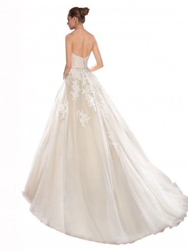 Marfim & Champanhe Linha A Sem alças Comboio Capela Tule & Renda Longo Vestidos de Noiva
