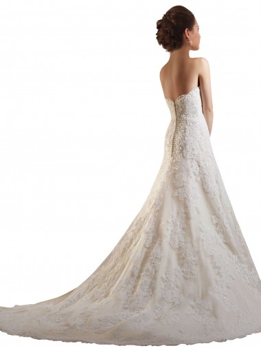 Marfim & Champanhe Tule & Renda Linha A Sem Mangas Amor Longo Vestidos de Noiva