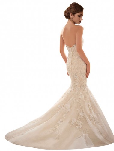 Marfim & Champanhe Tule & Renda Sem Mangas Amor Sereia Longo Vestidos de Noiva