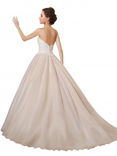 Marfim & Champanhe Tule & Renda Sem Mangas Amor Vestido de Baile Longo Vestidos de Noiva