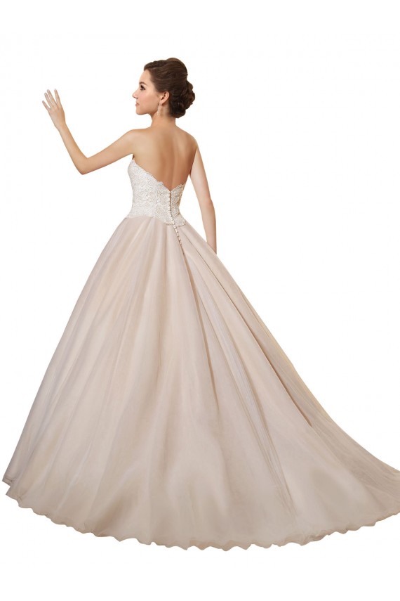 Marfim & Champanhe Tule & Renda Sem Mangas Amor Vestido de Baile Longo Vestidos de Noiva