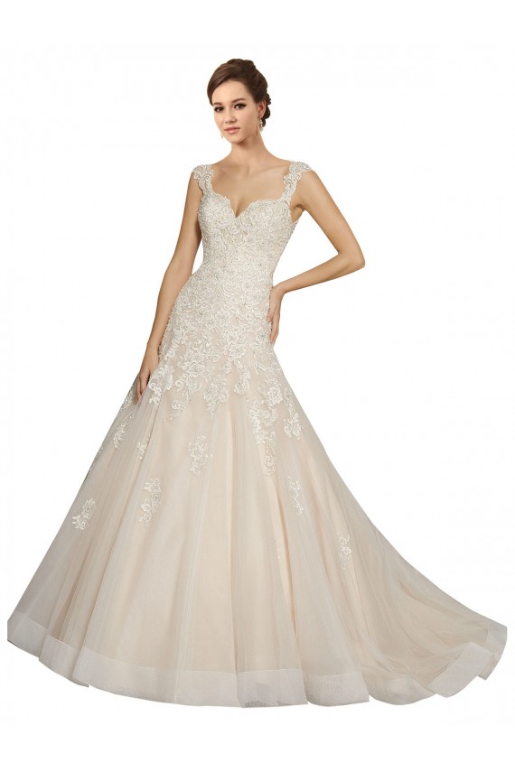 Marfim & Champanhe Tule & Renda Sereia Amor Longo Vestidos de Noiva Acessíveis