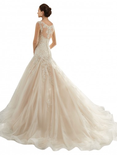 Marfim & Champanhe Tule & Renda Sereia Amor Longo Vestidos de Noiva