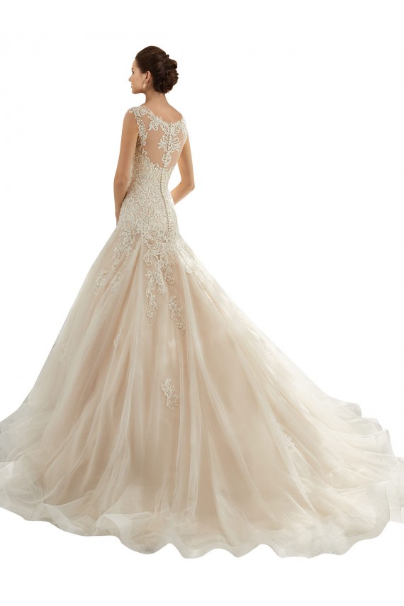 Marfim & Champanhe Tule & Renda Sereia Amor Longo Vestidos de Noiva Acessíveis