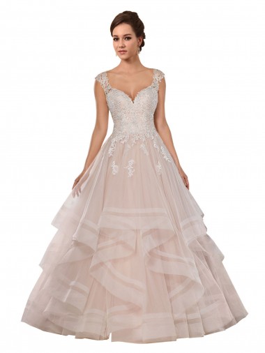 Marfim & Champanhe Tule & Renda Vestido de Baile Amor Longo Vestidos de Noiva