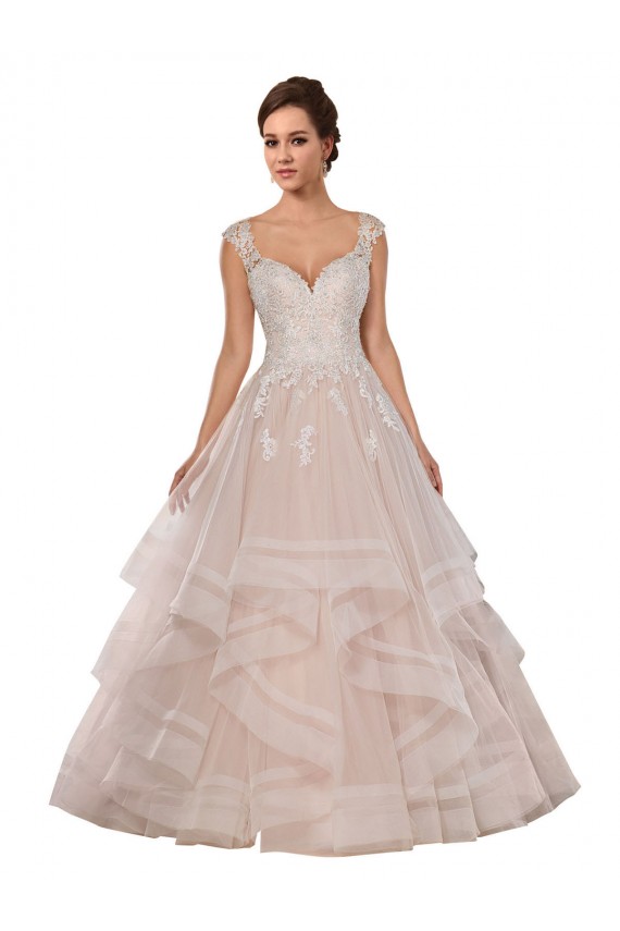 Marfim & Champanhe Tule & Renda Vestido de Baile Amor Longo Vestidos de Noiva