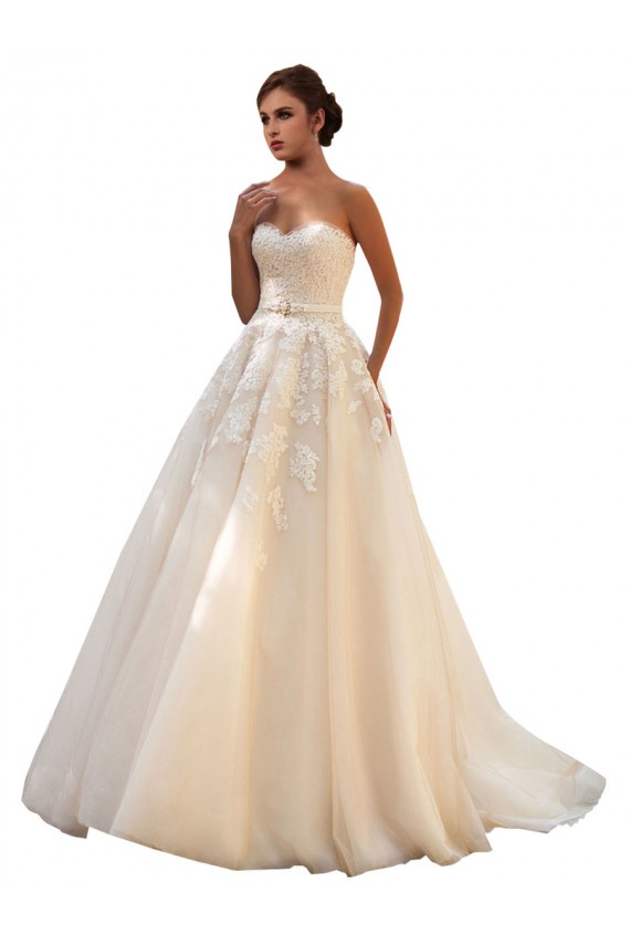 Marfim & Champanhe Tule & Renda Vestido de Baile Amor Longo Vestidos de Noiva