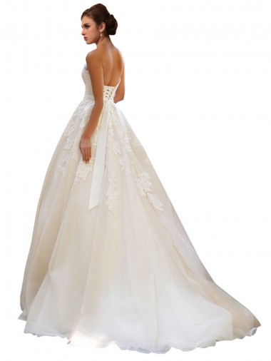 Marfim & Champanhe Tule & Renda Vestido de Baile Amor Longo Vestidos de Noiva