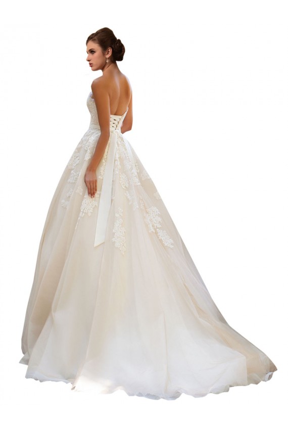 Marfim & Champanhe Tule & Renda Vestido de Baile Amor Longo Vestidos de Noiva