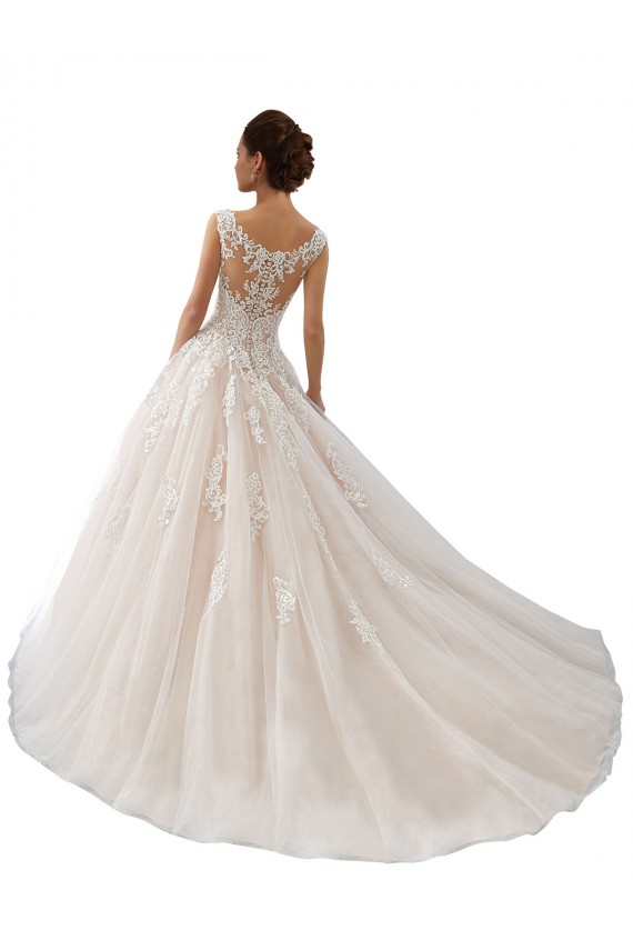 Marfim & Champanhe Vestido de Baile Barco Comboio Capela Tule & Renda Longo Vestidos de Noiva