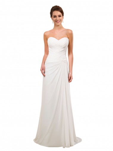Marfim Chiffon Bainha Amor Longo Vestidos de Noiva