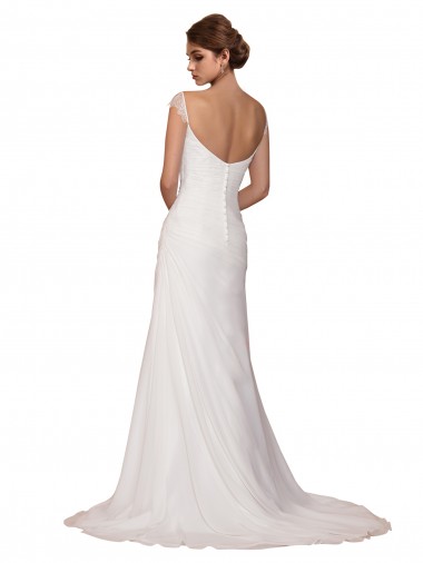 Marfim Chiffon Bainha Decote V Longo Vestidos de Noiva