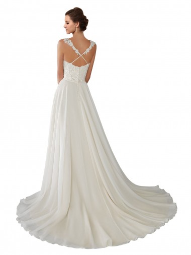 Marfim Chiffon & Renda Linha A Amor Longo Vestidos de Noiva