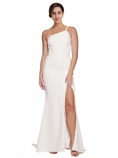 Marfim Crepe Esticado Bainha Sem alças Longo Vestidos de Madrinha / Vestidos de Festa