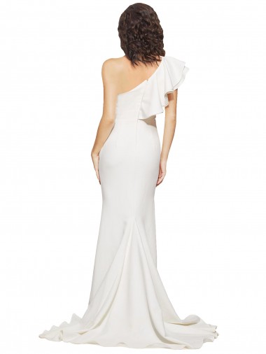 Marfim Crepe Esticado Bainha Um Ombro Longo Vestidos de Madrinha / Vestidos de Festa