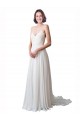 Marfim Linha A Alças finas Comboio Capela Chiffon & Renda Longo Vestidos de Noiva Acessíveis