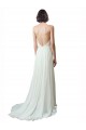 Marfim Linha A Alças finas Comboio Capela Chiffon & Renda Longo Vestidos de Noiva Acessíveis