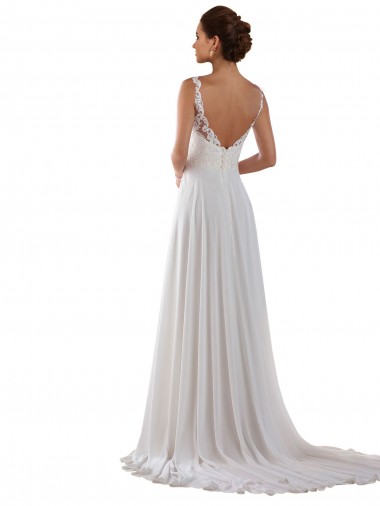 Marfim Linha A Amor Comboio Capela Chiffon Longo Vestidos de Noiva
