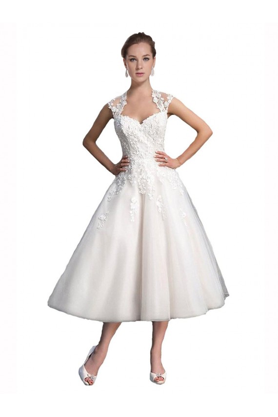 Marfim Linha A Amor Comprimento Chá Tule & Renda Curto Vestidos de Noiva