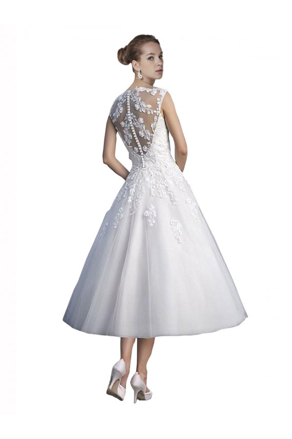 Marfim Linha A Amor Comprimento Chá Tule & Renda Curto Vestidos de Noiva
