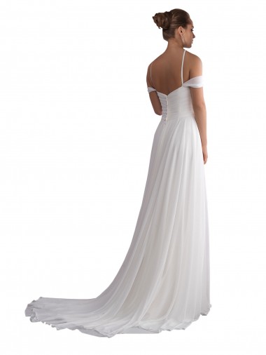 Marfim Linha A Fora do Ombro Comboio Varredela Chiffon Longo Vestidos de Noiva