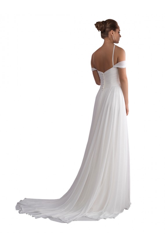 Marfim Linha A Fora do Ombro Comboio Varredela Chiffon Longo Vestidos de Noiva