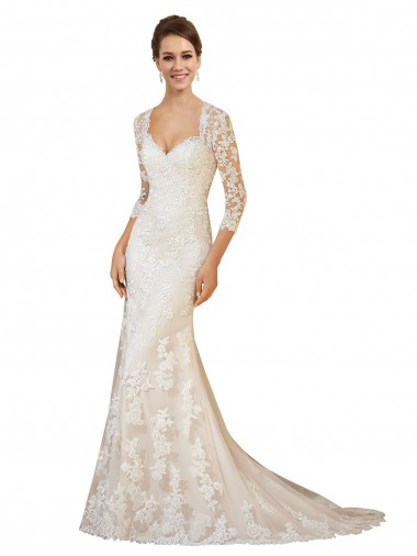 Marfim Renda Bainha Abrir de volta Amor Longo Vestidos de Noiva