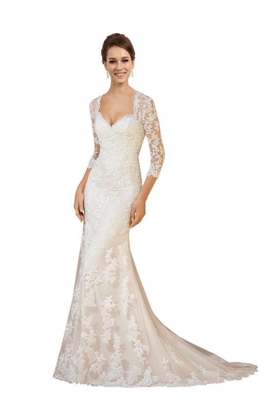 Marfim Renda Bainha Abrir de volta Amor Longo Vestidos de Noiva Acessíveis