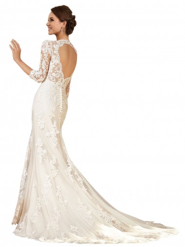 Marfim Renda Bainha Abrir de volta Amor Longo Vestidos de Noiva