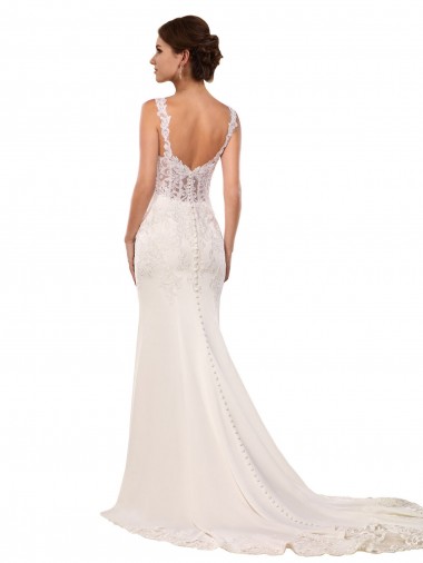 Marfim Renda & Crepe Esticado Sereia Decote V Longo Vestidos de Noiva
