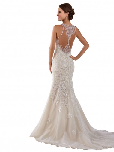Marfim Renda Sem Mangas Amor Sereia Longo Vestidos de Noiva / Vestidos de Baile