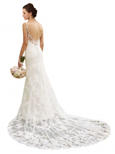 Marfim Renda Sereia Abrir de volta Amor Longo Vestidos de Noiva