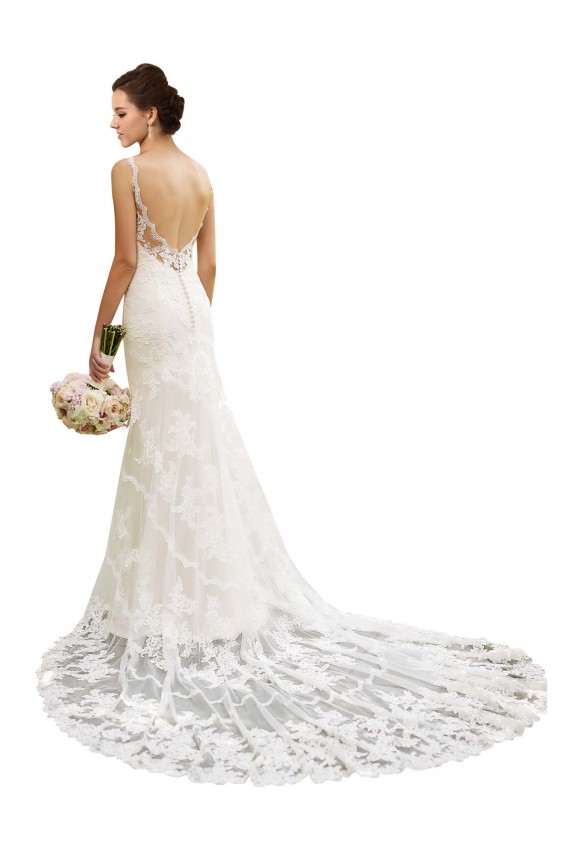 Marfim Renda Sereia Abrir de volta Amor Longo Vestidos de Noiva Acessíveis