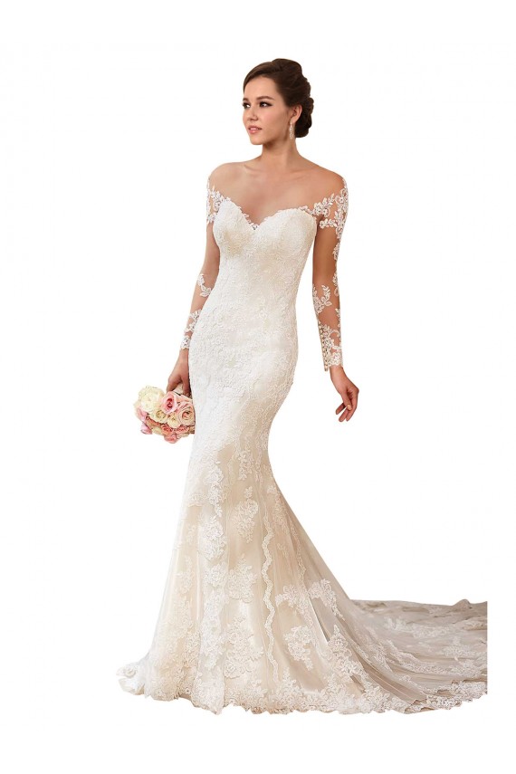 Marfim Renda Sereia Mangas Compridas Amor Longo Vestidos de Noiva