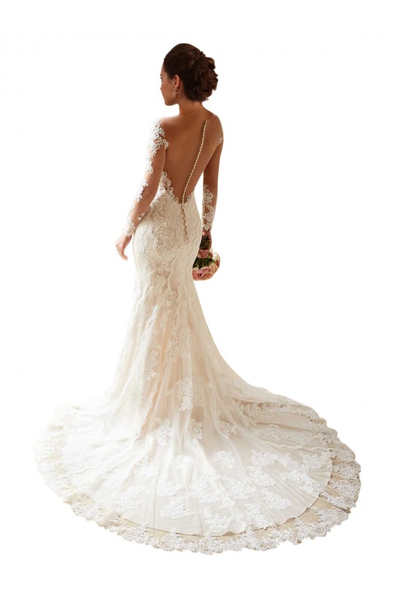 Marfim Renda Sereia Mangas Compridas Amor Longo Vestidos de Noiva