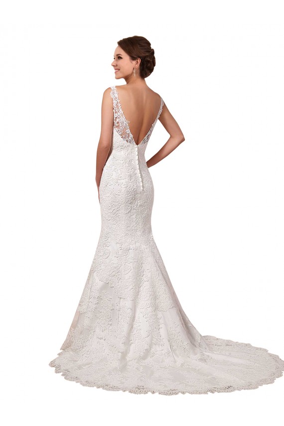 Marfim Renda Sereia Sem Mangas Amor Longo Vestidos de Noiva / Vestidos de Baile Acessíveis