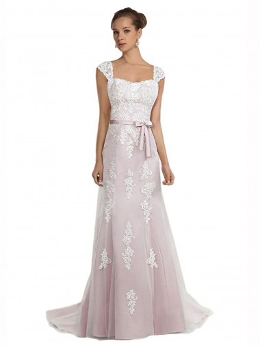 Marfim & Rosa Sereia Sem alças Comboio Varredela Tule & Renda Longo Vestidos de Noiva