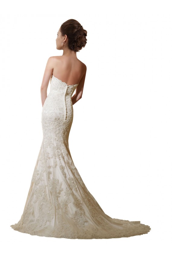 Marfim Sereia Amor Comboio Capela Cetim & Renda Longo Vestidos de Noiva