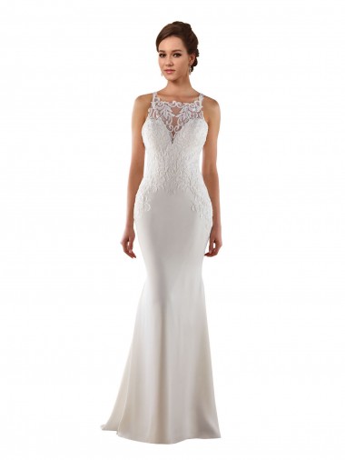 Marfim Sereia Amor Comboio Varredela Renda & Crepe Esticado Longo Vestidos de Noiva