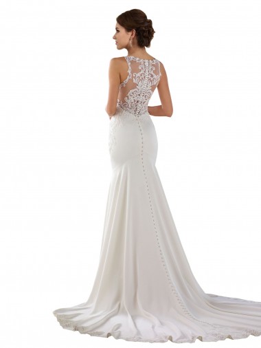 Marfim Sereia Amor Comboio Varredela Renda & Crepe Esticado Longo Vestidos de Noiva