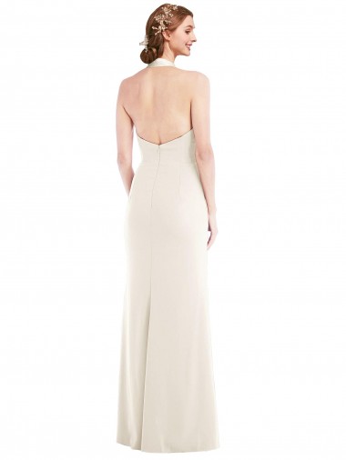 Marfim Trombeta Cabeçada Crepe Esticado Longo Vestidos de Madrinha / Vestidos de Festa