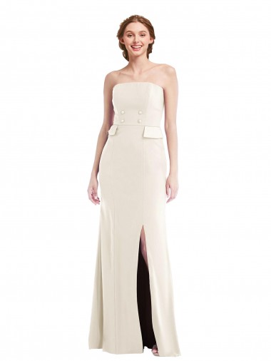 Marfim Trombeta Sem alças Crepe Esticado Longo Vestidos de Madrinha / Vestidos de Festa