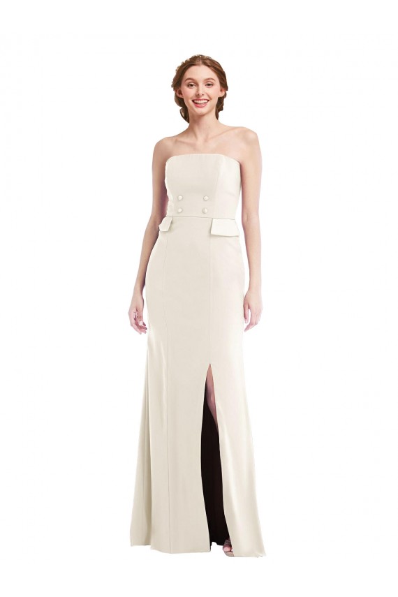 Marfim Trombeta Sem alças Crepe Esticado Longo Vestidos de Madrinha / Vestidos de Festa