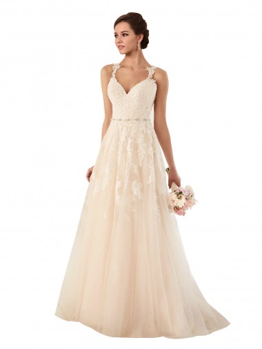 Marfim Tule & Renda Linha A Amor Longo Vestidos de Noiva